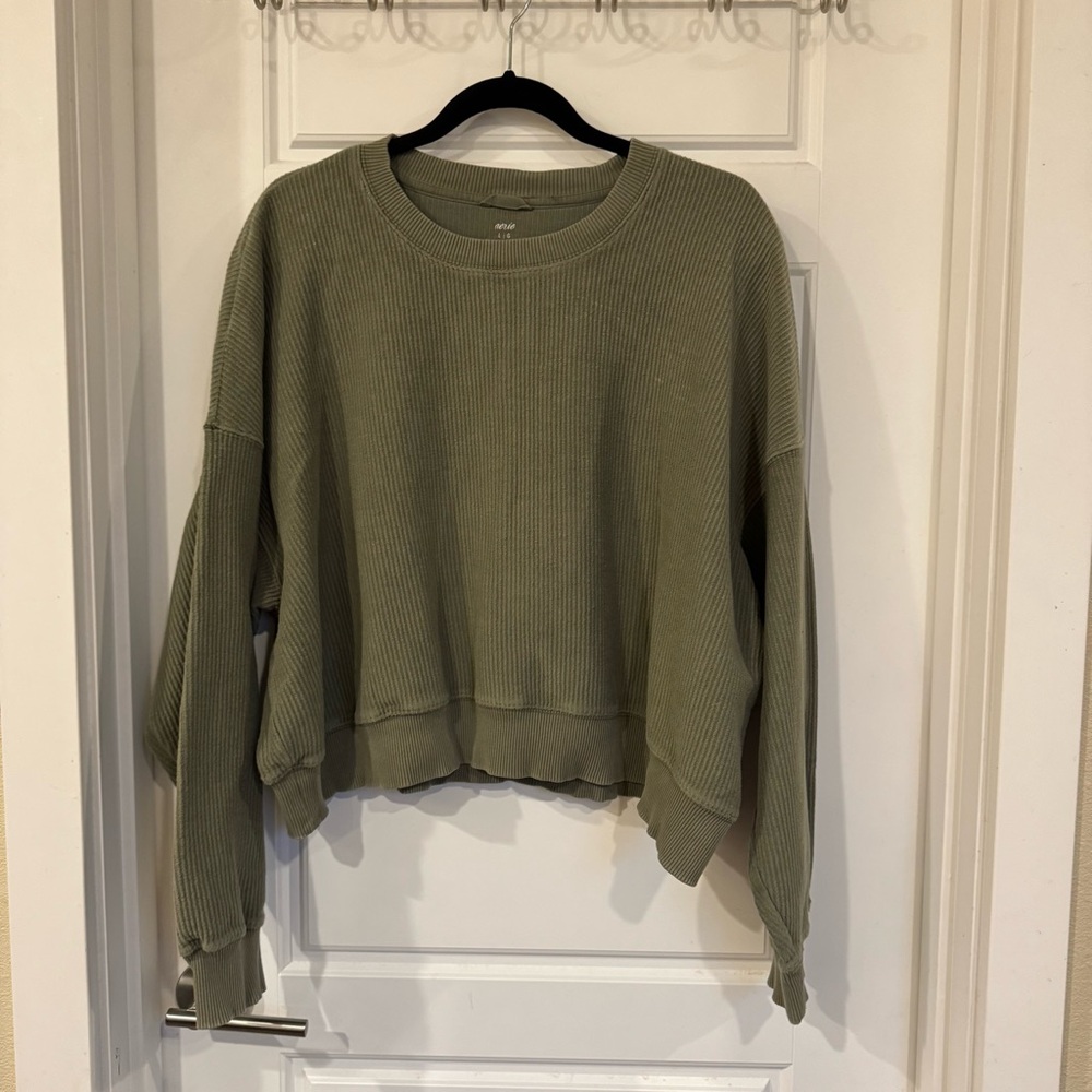 Aerie Green Ribbed Cropped Sweater